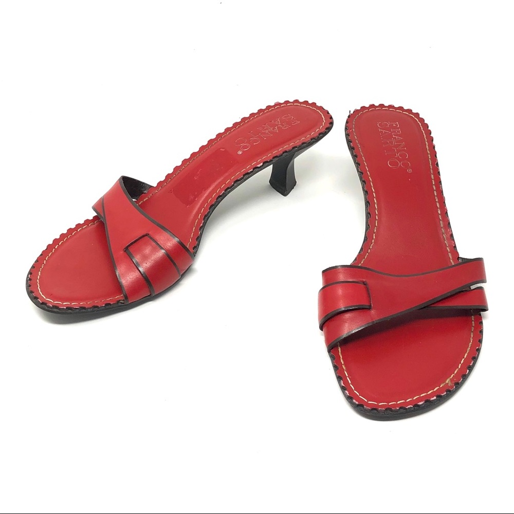 Franco Sarto Red Leather Triangle Heels Size 8.5